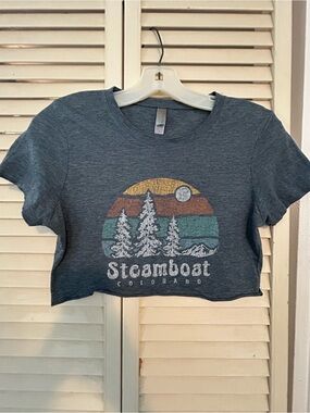 Steamboat Colorado Graphic Crop Tee - Heather Blue